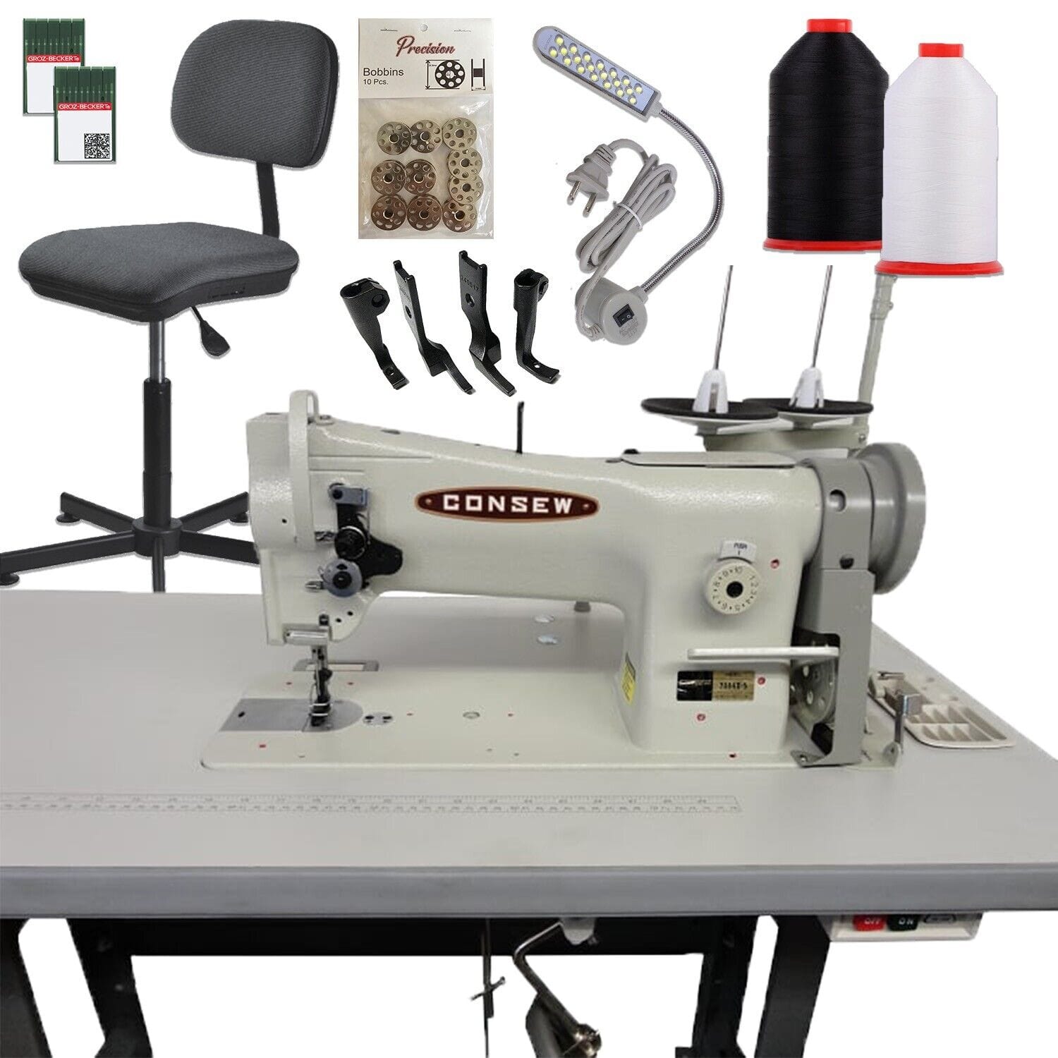 Consew 206RB-5 Industrial Sewing Machine & Stand Bundle with Chair