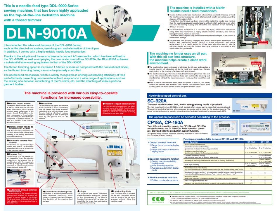 Juki Industrial Machines Juki DLN-9010 Direct-drive, High-speed, Needle-feed, Lockstitch Machine