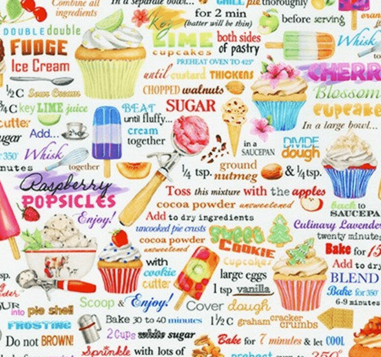 Robert Kaufman Fabric Robert Kaufman - Pattern # 19823-287 - Sweet Tooth - Recipes - 100% Cotton Woven Fabric - Choose Cut